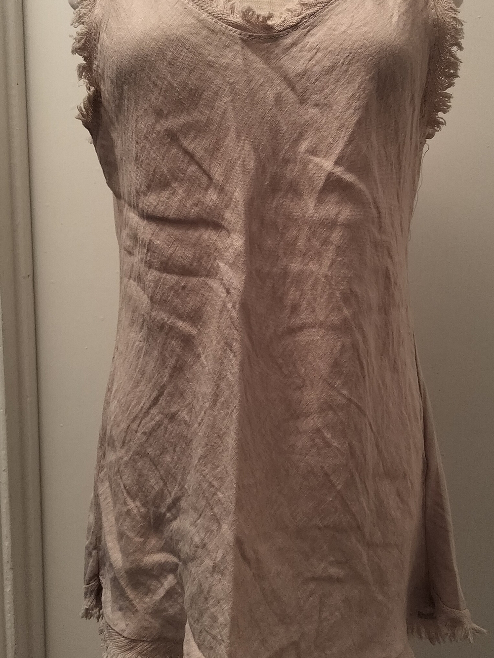 Sleeveless Cotton Fringe Trim Tank in Light Taupe